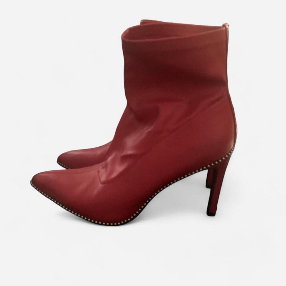Red ankle boots with studded